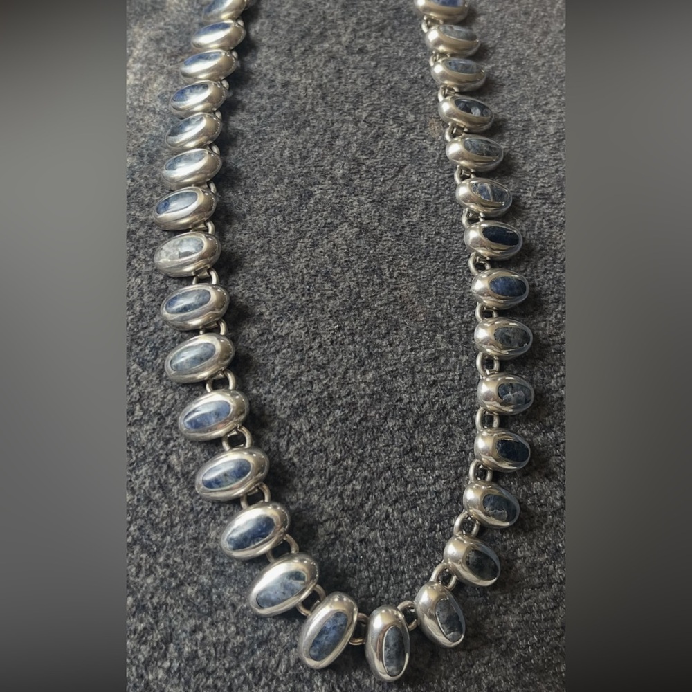 Vintage Taxco Mexican .950 Sterling Silver Denim Lapis Necklace from 1999